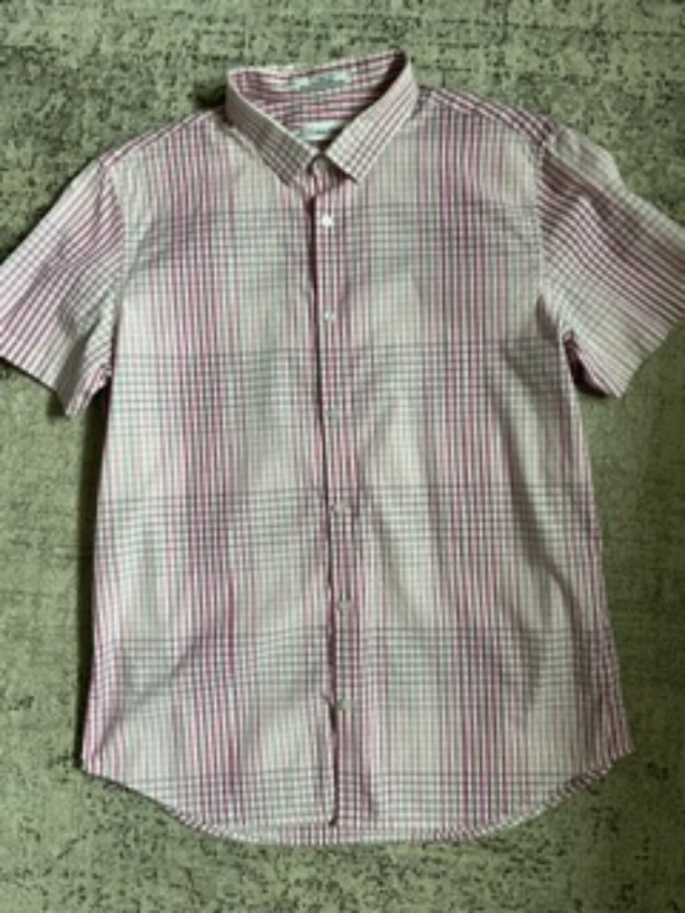 🧡3/$15 Calvin Klein Short Sleeve White Pink Gray Plaid Shirt Men's L